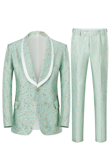 Mint Shawl Lapel One Button Żakardowe garnitury na studniówkę męską